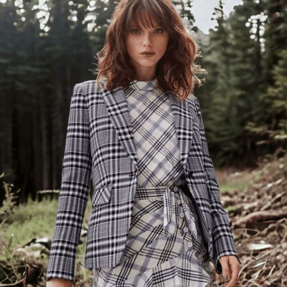 Veronica Beard Ada Dickey single button blue black plaid blazer size 2